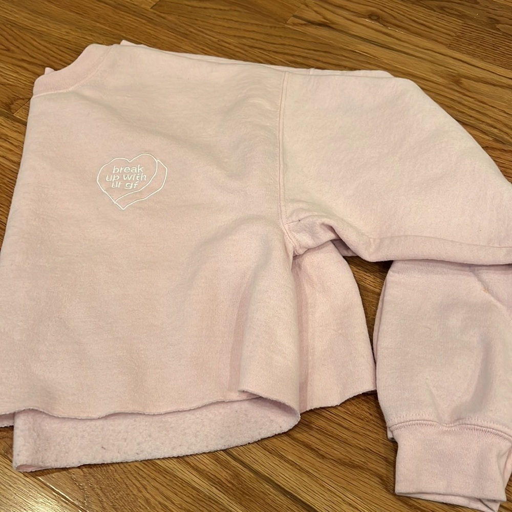 Ariana Grande Merch Break Up with Ur GF Embroidered Cropped Pink Long Sleeve
